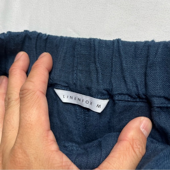 LINEN FOX blue linen slim straight leg elastic waist pants - Picture 4 of 10